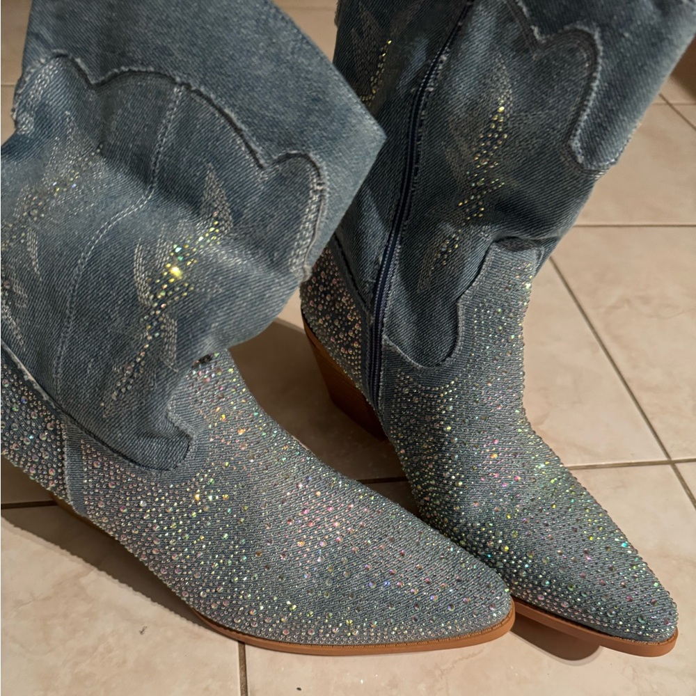 Denim Rhinestone cowboy western boots size 11
